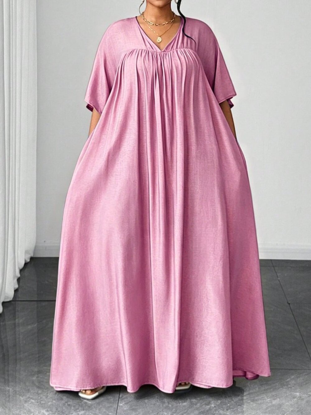 Pink Modest Women's Plus Size Maxi Dress